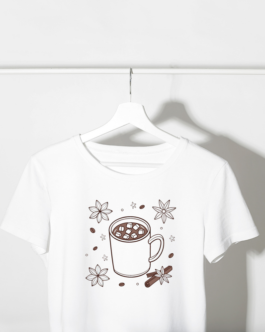 T-shirt avec icône de chocolat enjolivant une ambiance hivernale et chaleureuse