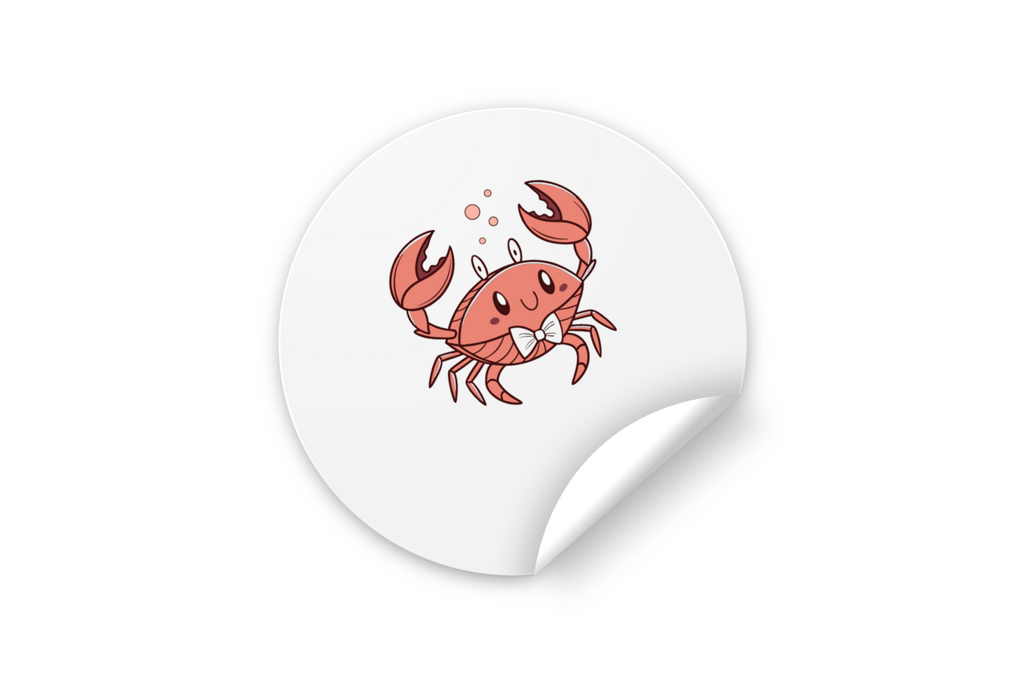 Sticker avec crabe kawaii souriant et nœud papillon, style marin amusant
