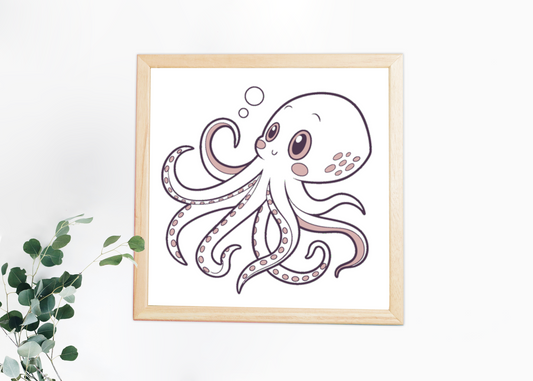 Cadre affichant un poulpe pastel et curieux dans un univers marin poétique
