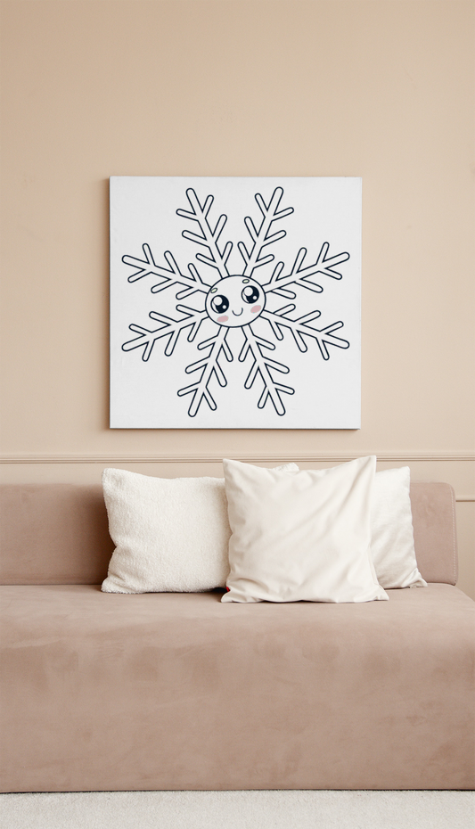 Cadre avec flocon adorable dans un style kawaii pour une déco hivernale chaleureuse