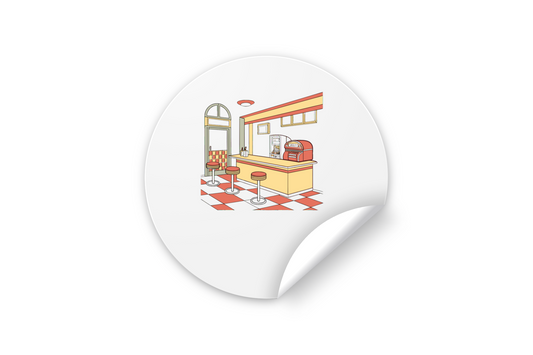 Sticker rétro de diner américain, illustration attrayante pour déco DIY.