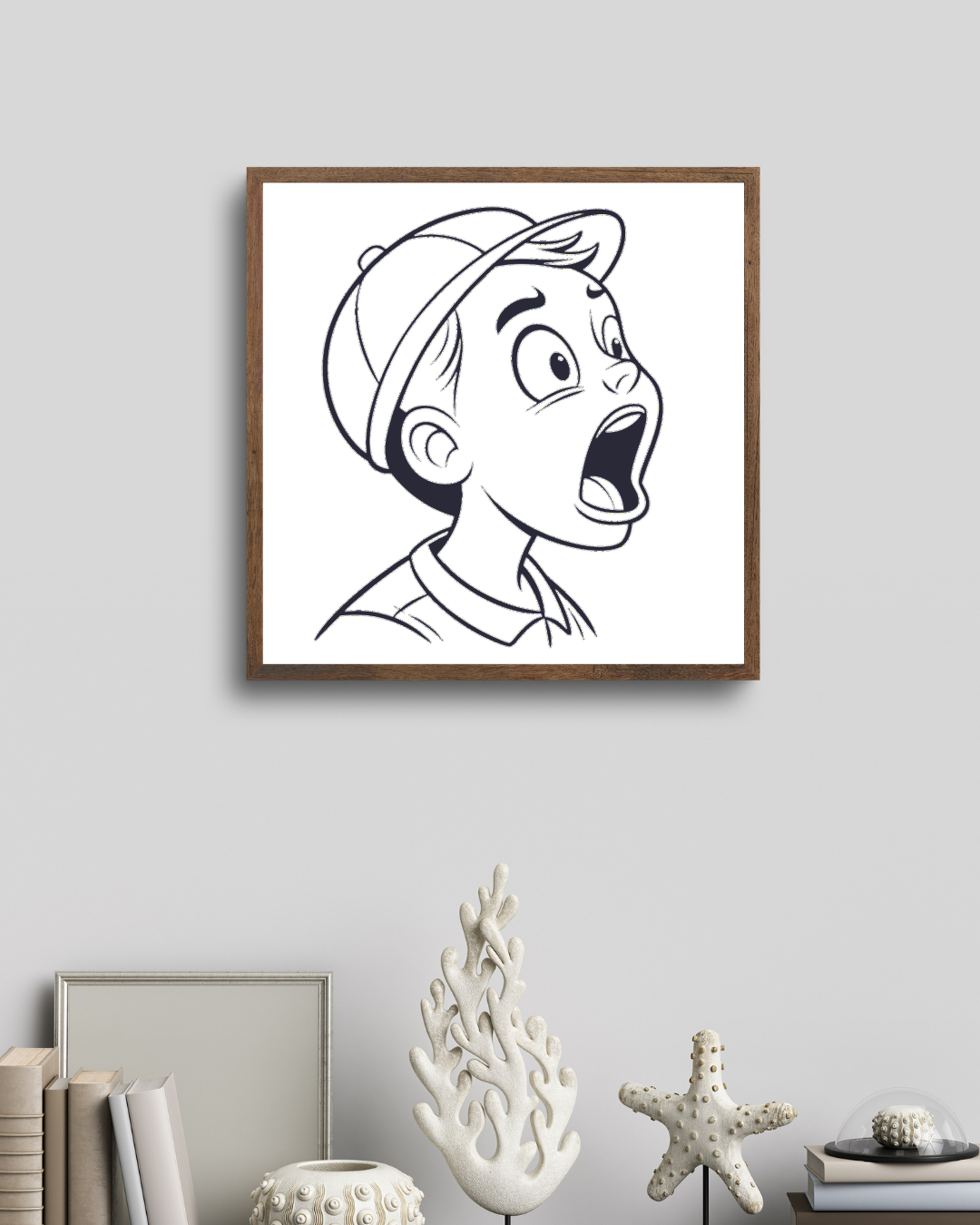 Cadre décoratif avec garçon ébahi style cartoon émotion éclatante
