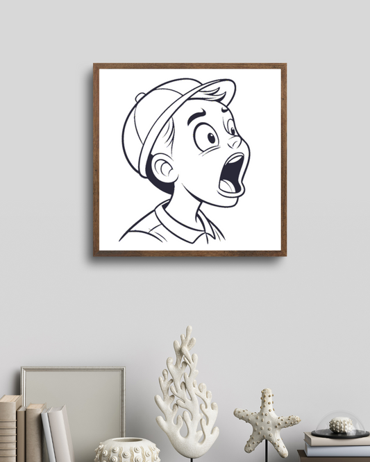 Cadre décoratif avec garçon ébahi style cartoon émotion éclatante