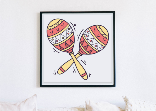 Cadre décoratif avec icône numérique de maracas illustrant l'esprit festif et rythmique