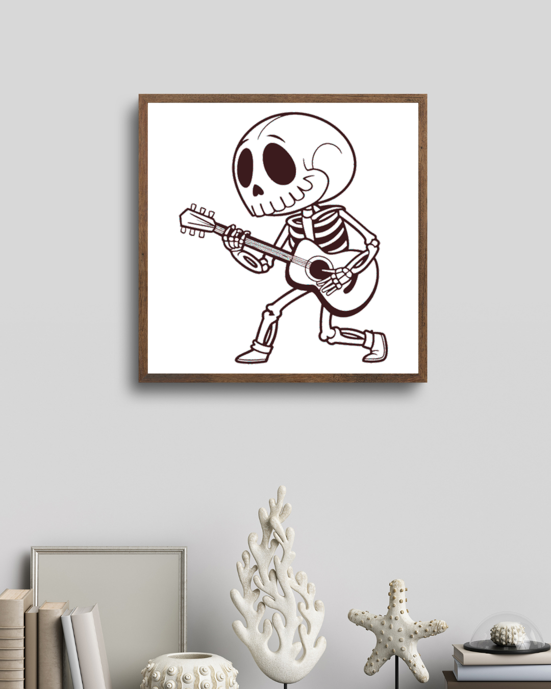 Cadre avec doodle de squelette jouant de la guitare style Halloween
