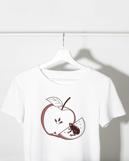 T-shirt avec grenouille curieuse en doodle et pomme croquée