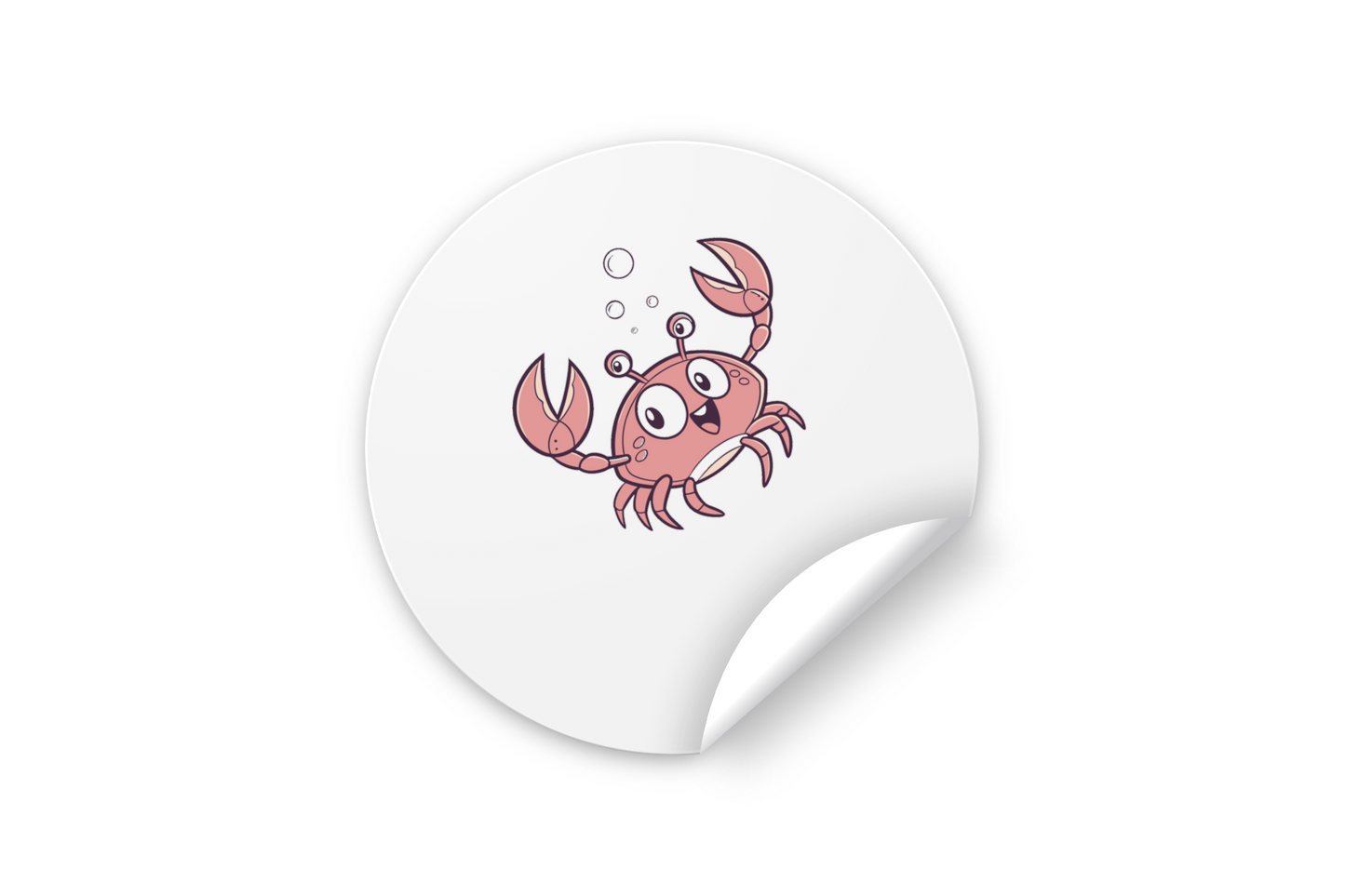 Sticker avec un crabe joyeux en style vectoriel doux évoquant un océan ludique