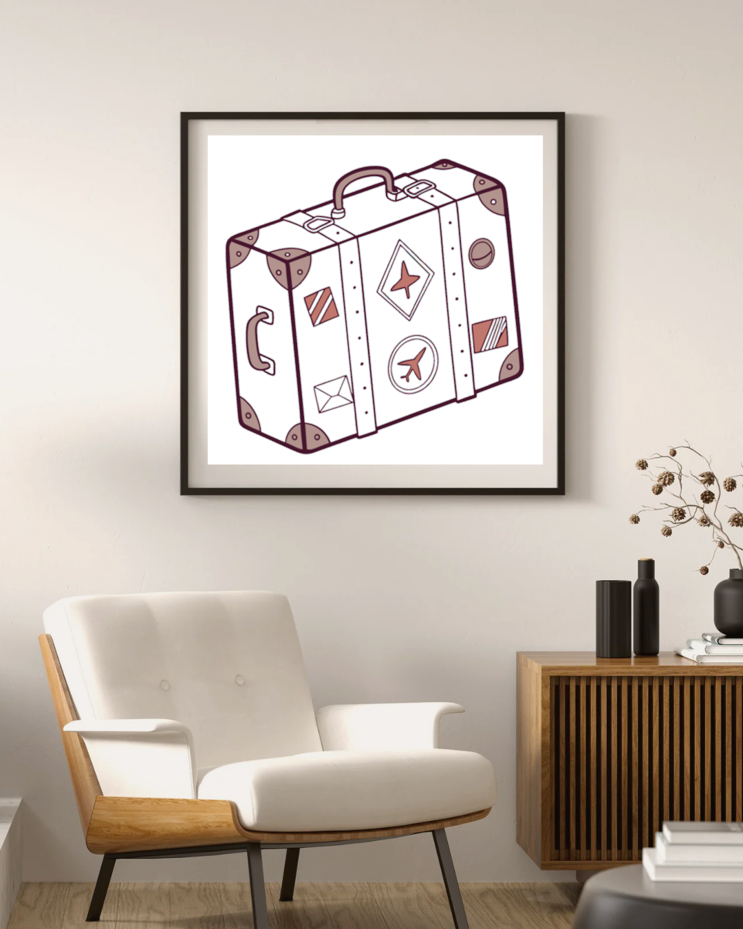 Cadre avec icône de valise moderne style minimaliste pour les passionnés de voyage
