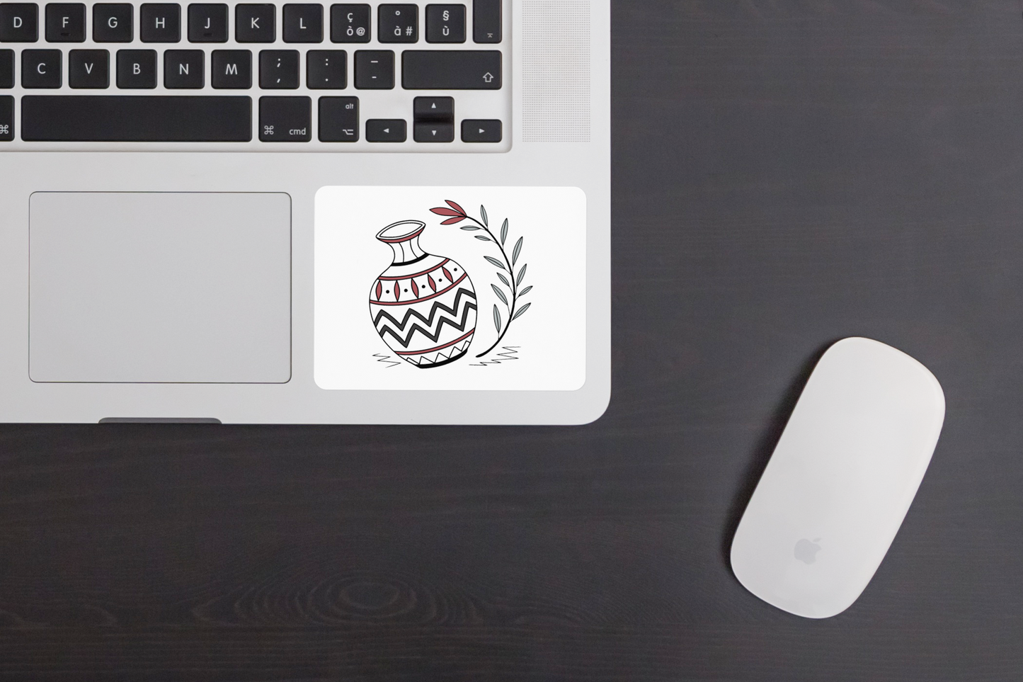 Sticker avec art décoratif style doodle : vase ethnique et plante