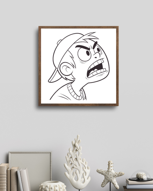 Cadre moderne avec une icône expressive au style ligne contour pour décoration murale