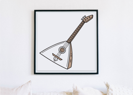 Cadre décoratif avec une icône de balalaika en style doodle pour un intérieur unique