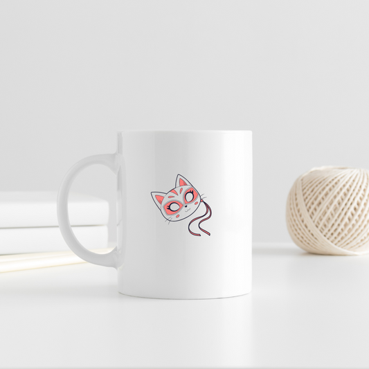 Graphique de chat en masque pour mug, style kawaii mignon