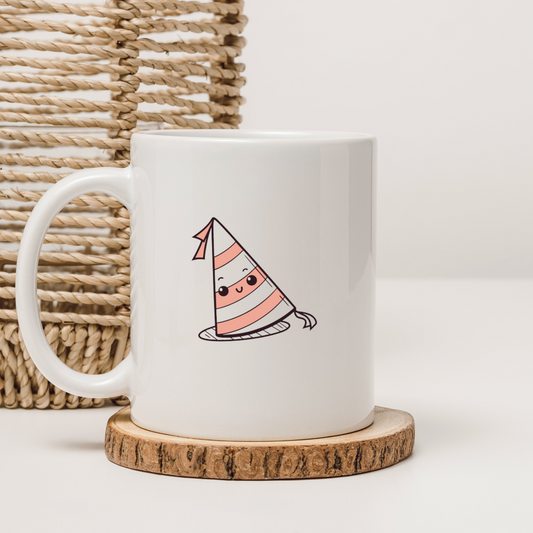 Motif kawaii de chapeau de fête sur une tasse personnalisée