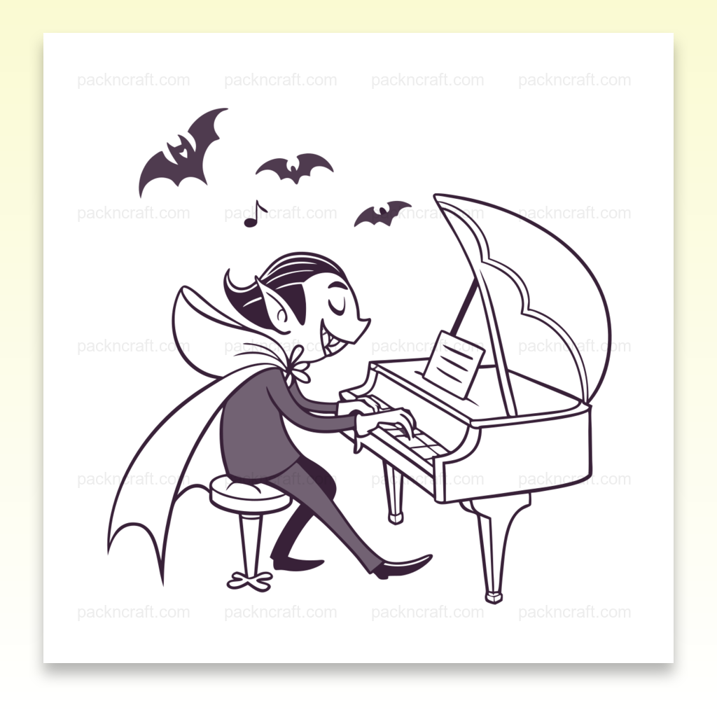Illustration vampire pianiste jouant au piano, idéale pour Halloween, en SVG