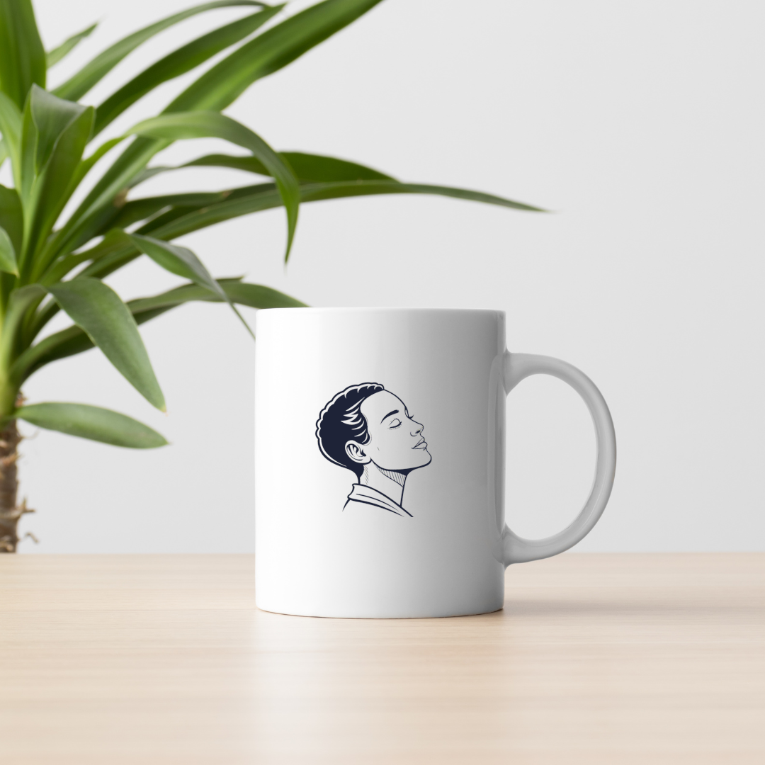 Mug avec visage apaisant style vectoriel raffiné pour une touche émotionnelle