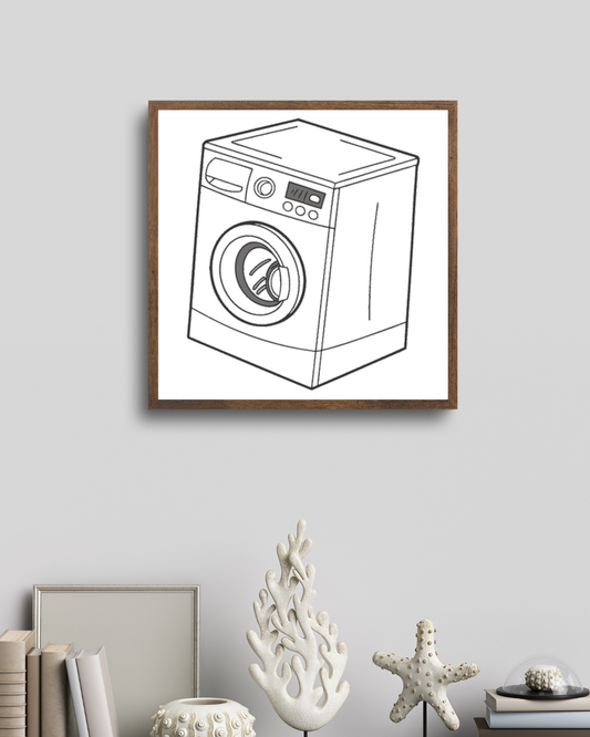 Cadre moderne avec dessin numérique de machine à laver en style doodle