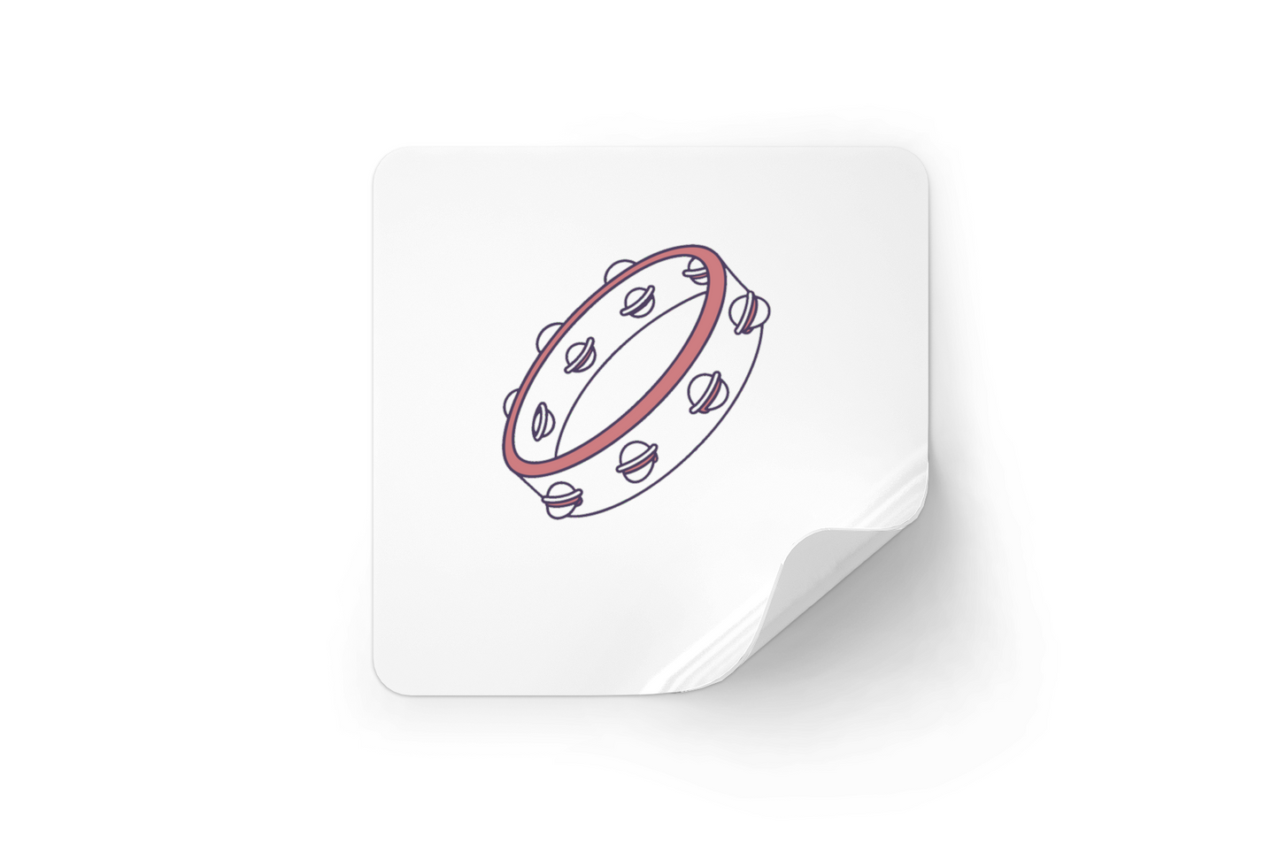 Sticker sur fond blanc affichant un tambourin dansant en style vectoriel doux