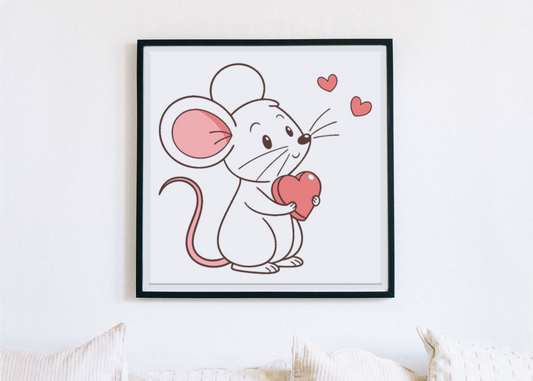 Cadre avec une petite souris amoureuse en dessin vectoriel charmant pour la Saint-Valentin