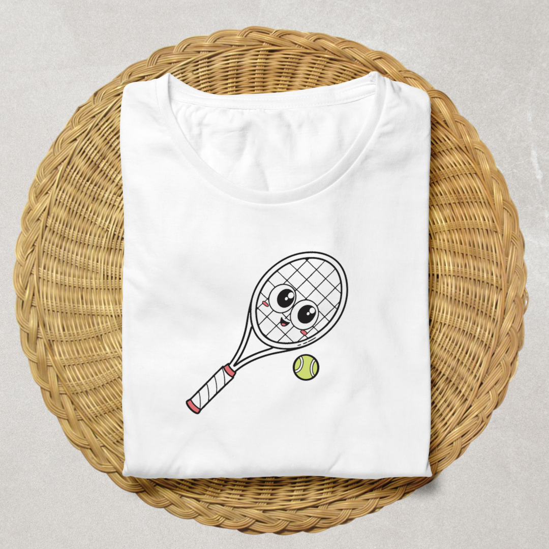 T-shirt original avec raquette et balle souriantes pour un look sportif amusant