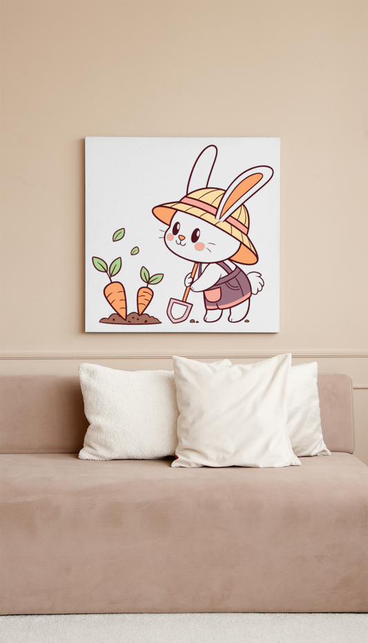 Cadre avec lapin jardinier mignon dans un style nature apaisant