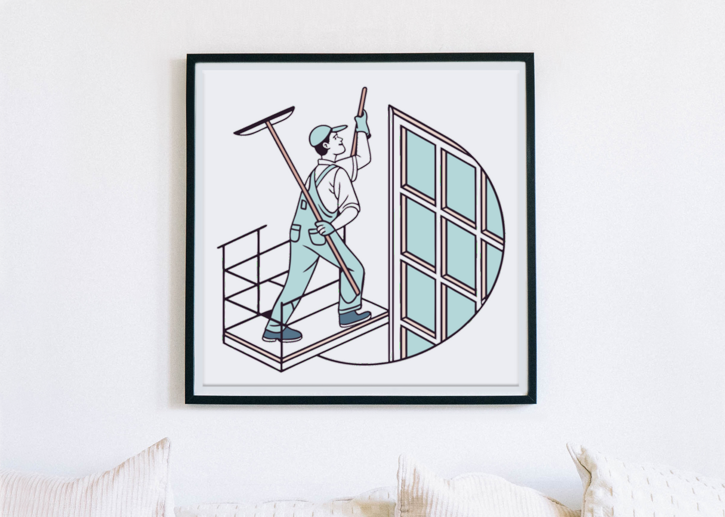 Nettoyeur de vitres en action | SVG Classique | Bâtiment urbain