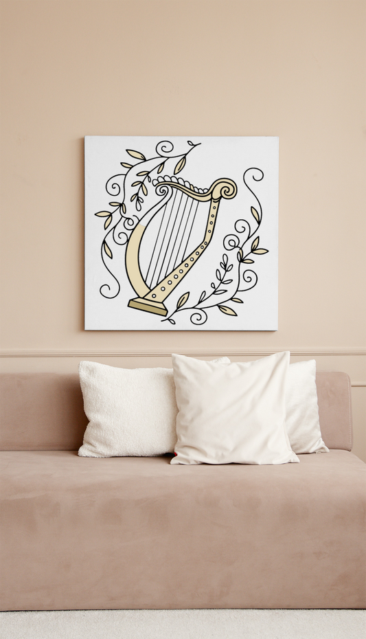 Cadre avec motif de harpe stylisé évoquant la nature en illustration décorative