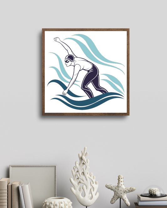 Cadre moderne avec nageur dynamique en style vectoriel pour sport aquatique