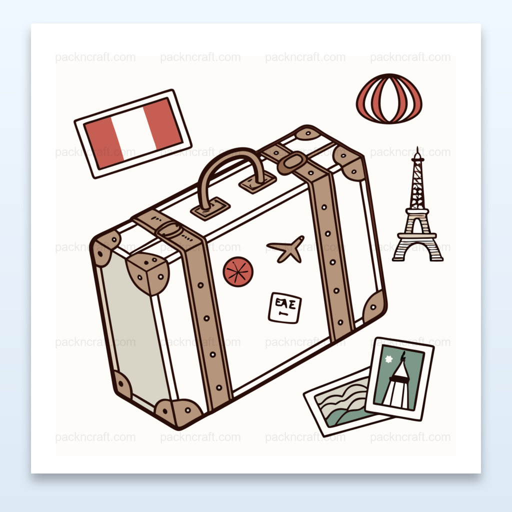 Illustration de valise en voyage avec éléments de Paris, inspirant pour le DIY.