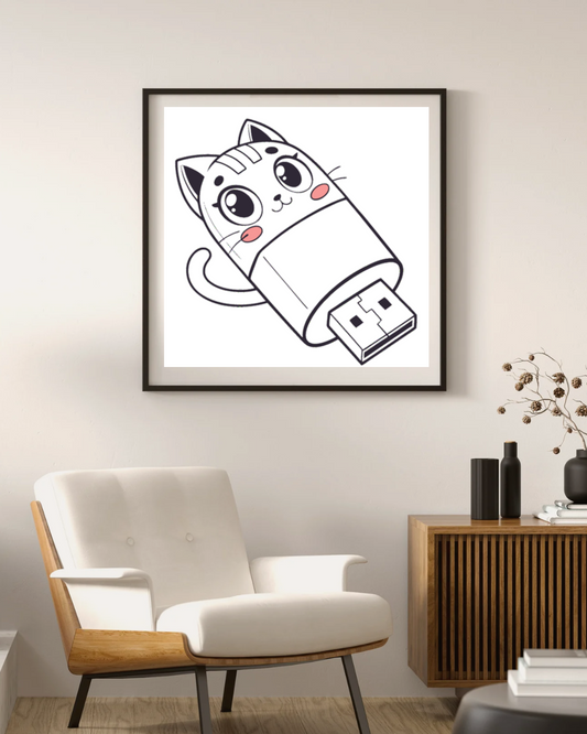 Cadre avec icône de chat souriant cartoon pour personnaliser votre espace