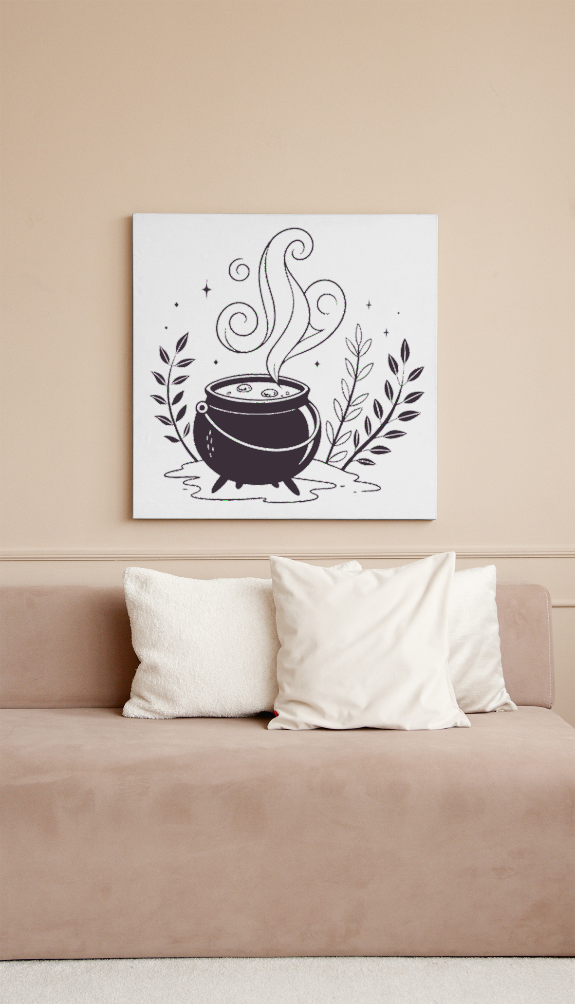 Cadre avec chaudron magique en ébullition évoquant l'esprit d'Halloween