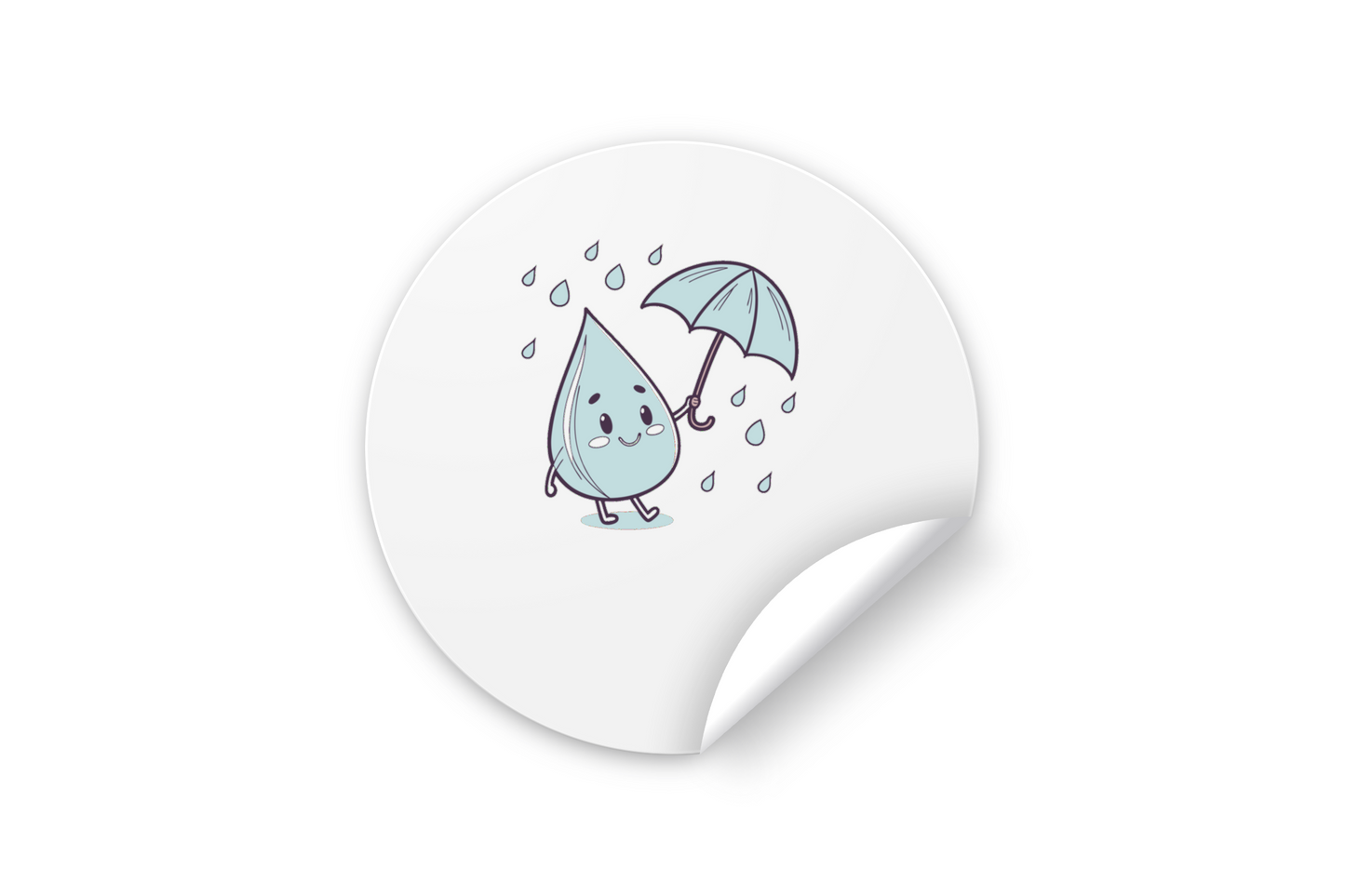 Sticker avec goutte joyeuse sous parapluie style doodle pour thème pluie coloré et vif
