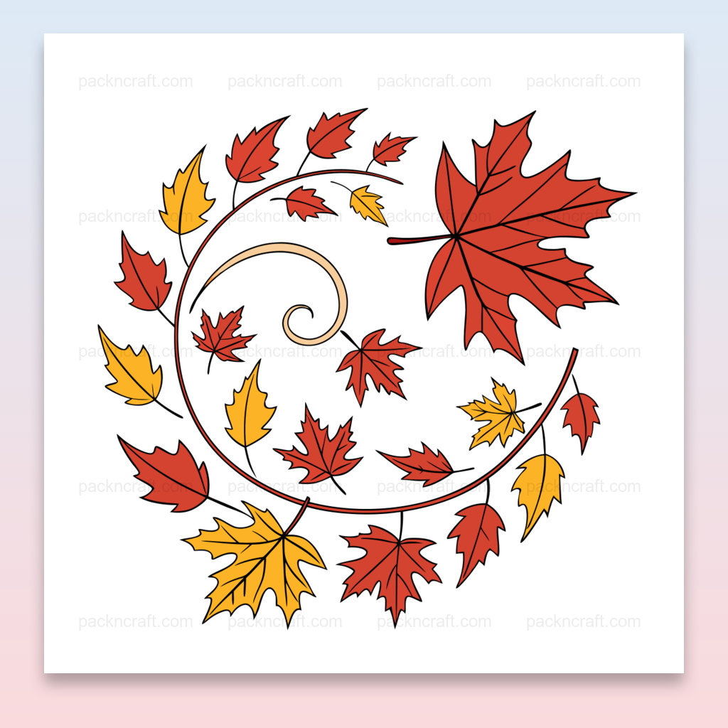 Illustration vectorielle de feuilles automnales en tourbillon, utilisable pour DIY et papeterie.