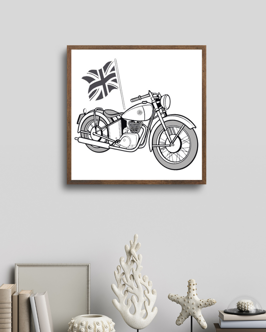 Cadre de moto Sunbeam S7 1946, parfait pour déco vintage et art mural.