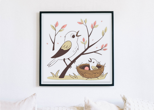 Cadre avec icône d'oiseau pastel pour une touche de nature paisible