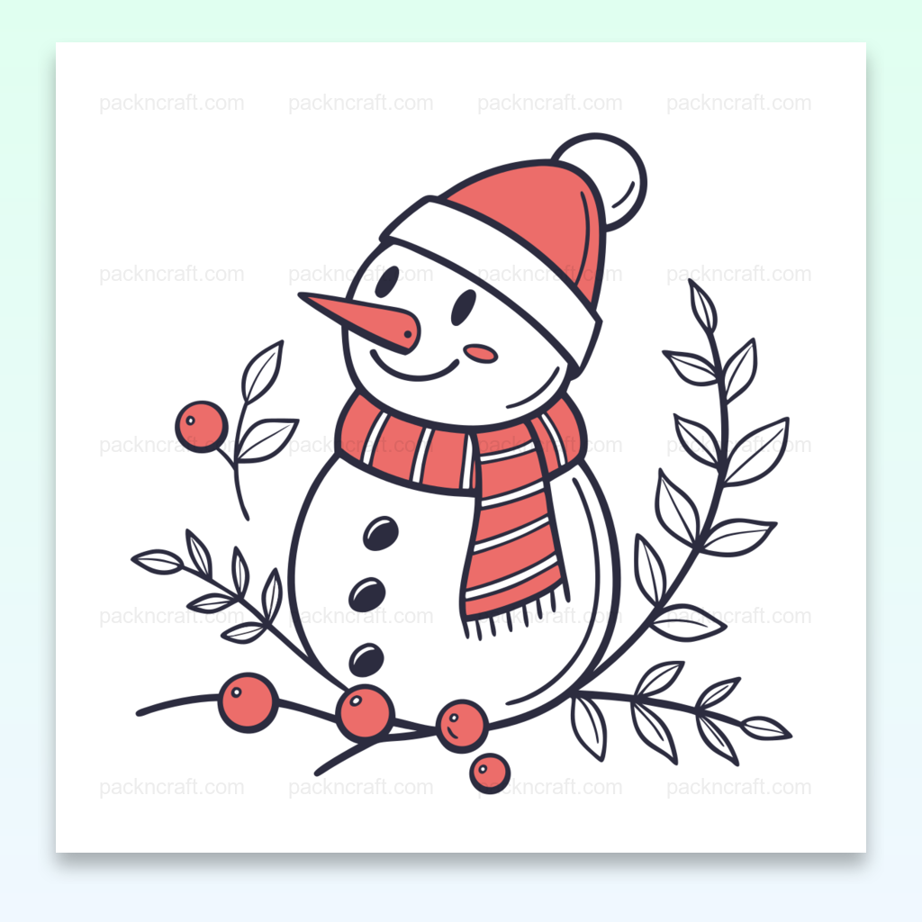 Illustration d'un bonhomme de neige joyeux en SVG, idéale pour déco hivernale.