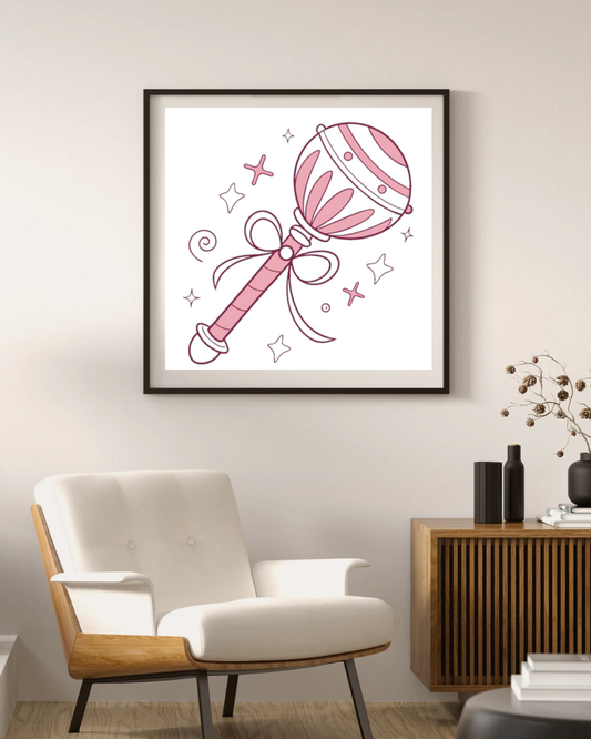 Sceptre magique kawaii sur fond encadré pour décorations de fête.