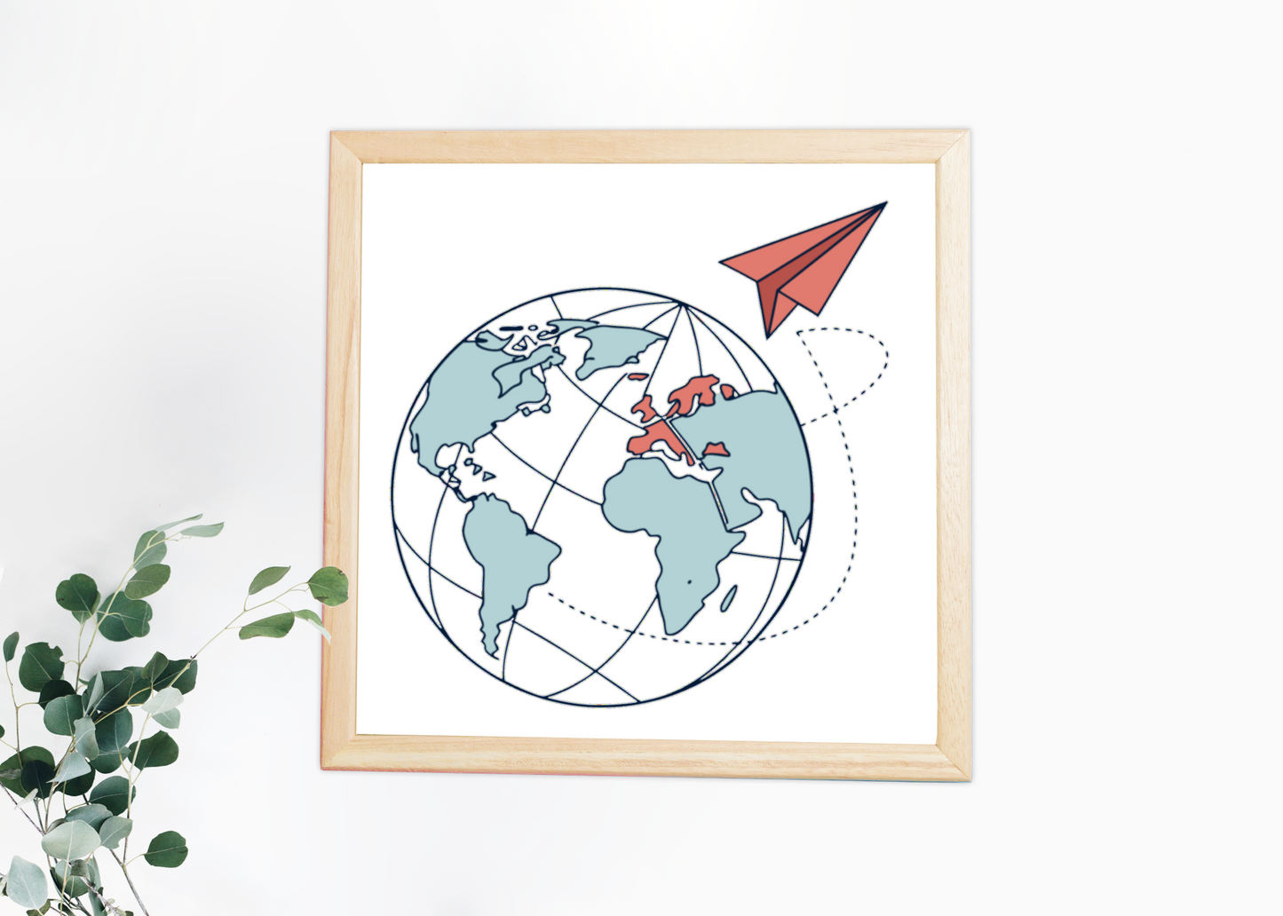 Cadre minimaliste avec globe et avion papier pour une touche inspirante de voyage