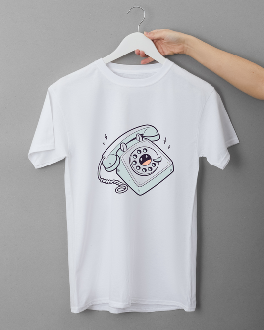T-shirt au style rétro couleur vive avec téléphone minimaliste au design vintage