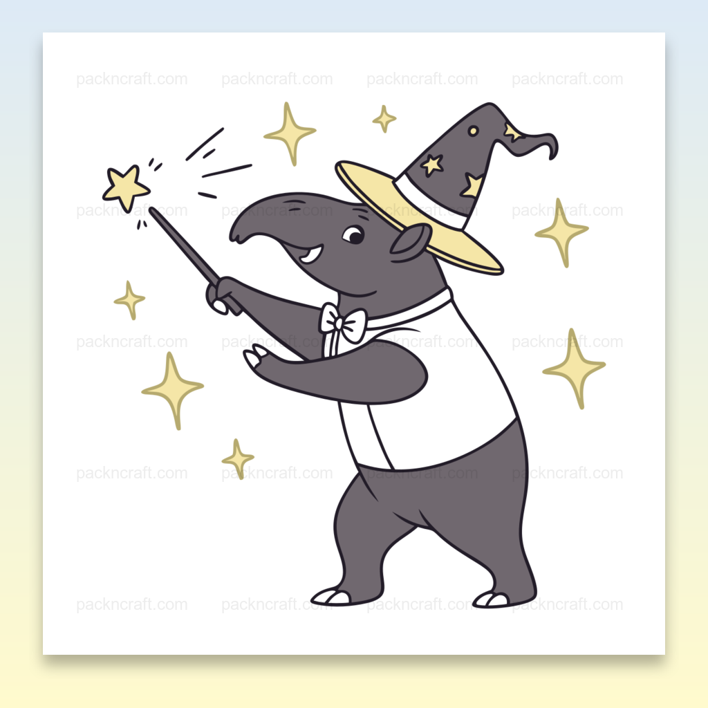 Tapir magicien étoilé, usage pour DIY, papeterie et déco.