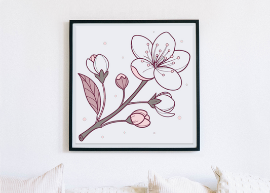 Mockup de cadre avec design minimaliste de fleur de cerisier pour décoration murale