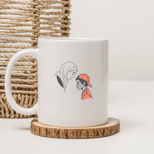 Mug avec design numérique élégant représentant un lien familial plein de tendresse