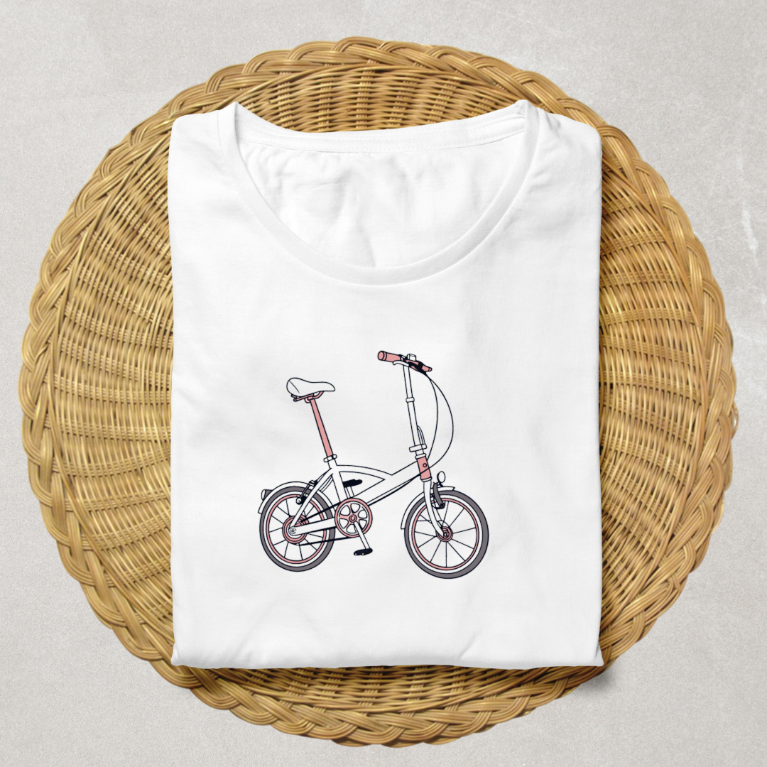 T-shirt urbain minimaliste avec une icône de vélo pliant pour l'aventure citadine
