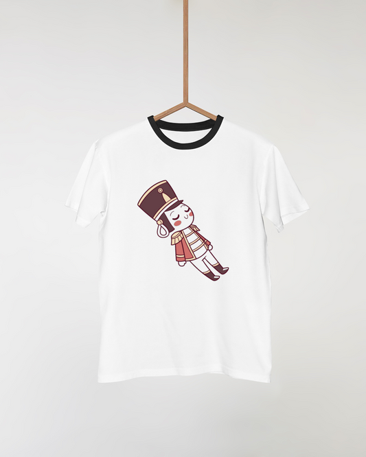 T-shirt avec dessin pastel d'un soldat relaxant dans un style de conte de Noël