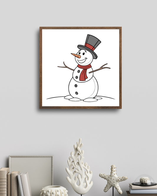 Cadre décoratif avec bonhomme de neige cartoon dans un style hiver enchanté
