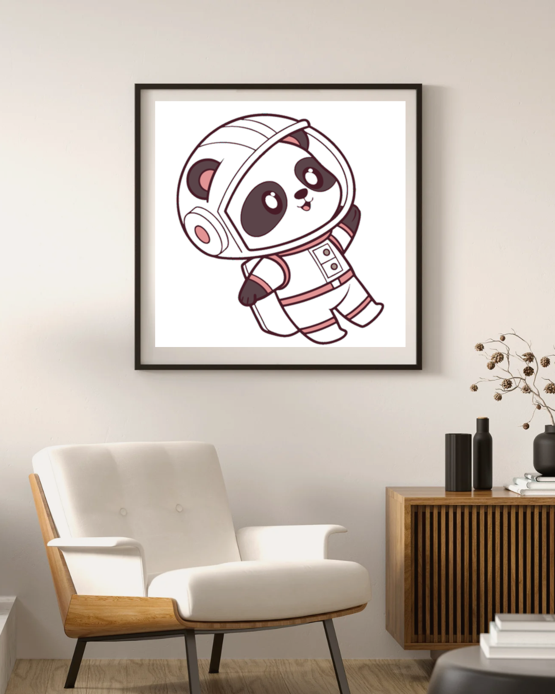 Cadre décoratif avec un panda astronaute adorable en style kawaii galactique