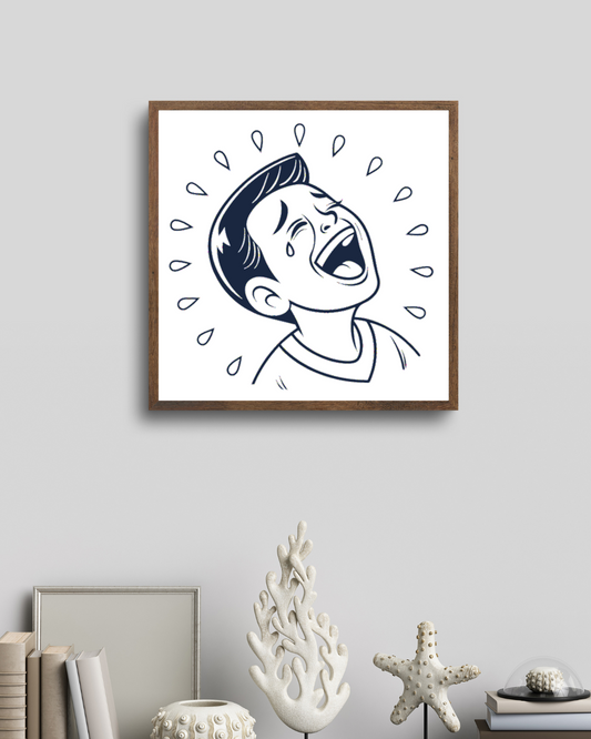 Cadre avec enfant en SVG stylisé riant, dégageant une émotion de joie éclatante