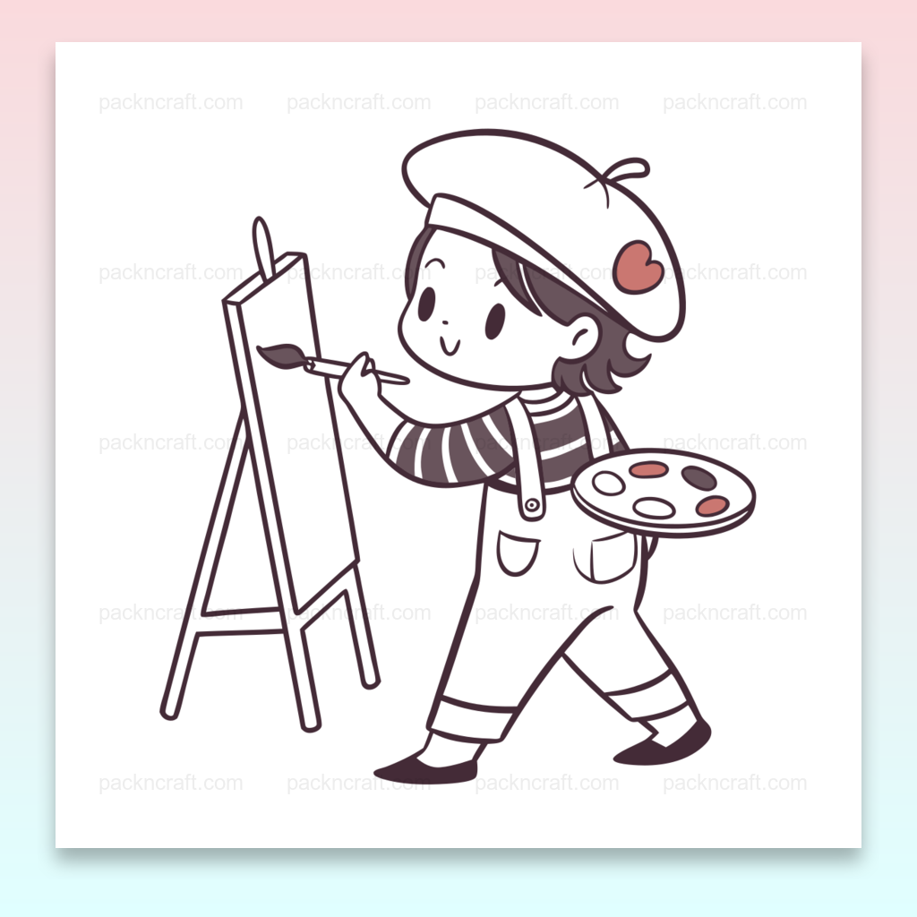 Illustration d'un petit artiste peignant, fichier SVG pour projets créatifs