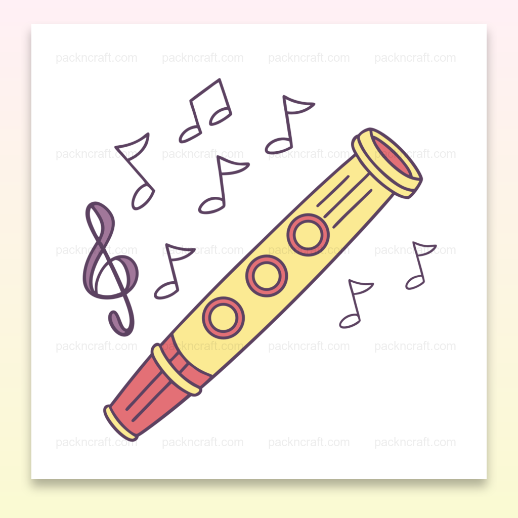 Illustration de flûte enchantée dans un style cartoon, sonorité musicale parfaite pour projets DIY et éducatifs