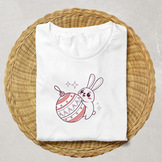 T-shirt festif avec lapin souriant décoré d'une boule de Noël élégante