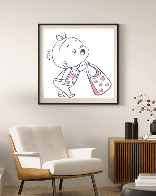 Cadre d'enfant avec illustration de bavoir Kawaii.